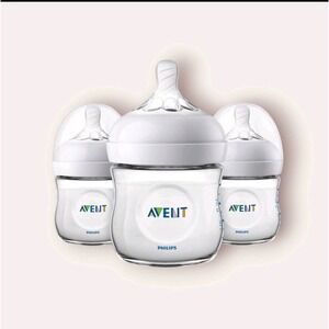 Set Of 3 Philips Avent Natural Wide Nipple‎ Anti-Colic WideNeck Bottles 4oz 0m+